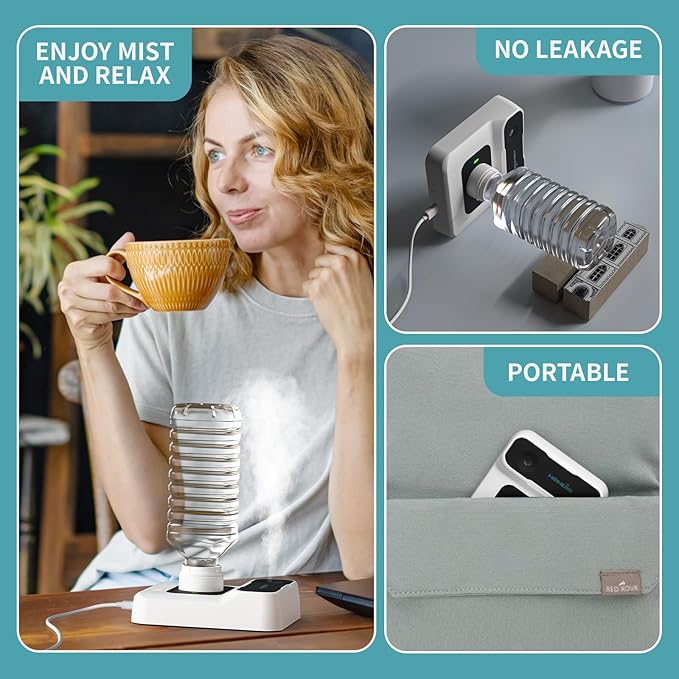 Portable Humidifiers for Travel, Small Mini Humidifier with Auto Shut-Off, Nightlight and Storage Bag for Hotel, Bedroom or Office, Plant Humidifier Indoor, White