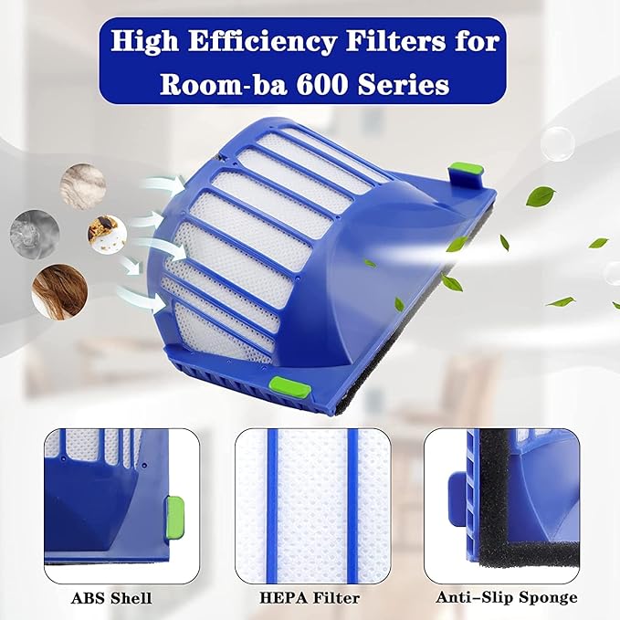 Replacement Parts fit for i-Robot Room-ba 600 Series 614 618 620 630 640 650 660 675 680 685 690 692 694 695 Vacuum Cleaner Replenishment Kit- Includes 3 Filter, 3 Side Brush &1 Bristle Brush