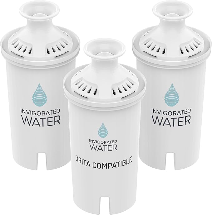 Invigorated Living Brita Filter Replacement, Pack of 3, Alkaline Water Filters for Brita Pitchers, BPA-Free, Removes Copper, Chlorine, Heavy Metals, 40-Gallon/Filter Long Life