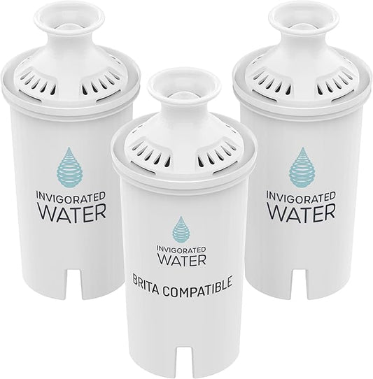 Invigorated Living Brita Filter Replacement, Pack of 3, Alkaline Water Filters for Brita Pitchers, BPA-Free, Removes Copper, Chlorine, Heavy Metals, 40-Gallon/Filter Long Life