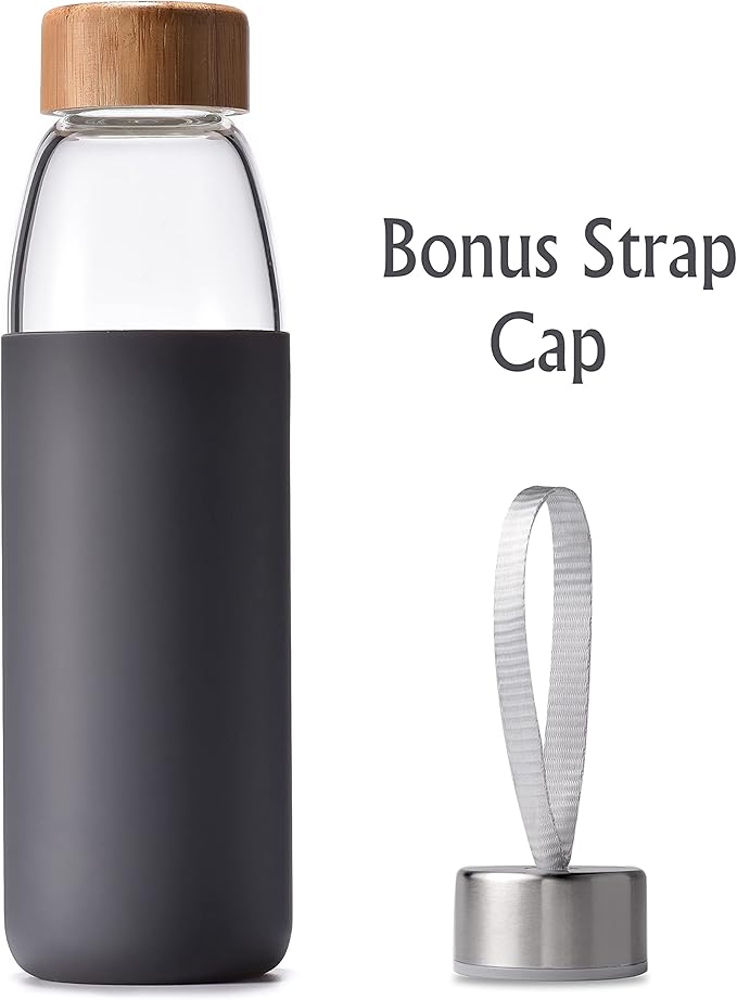 veegoal 25 Oz Borosilicate Glass Water Bottles with Bamboo Lid, BPA-FREE, Non-Slip Silicone Sleeve, and Stainless Steel Leak Proof Lid - Reusable Glass Bottle for Men and Women
