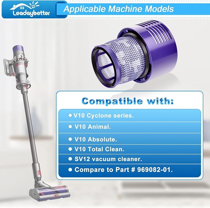 Leadaybetter Filter Replacements for Dyson V10 Animal V10 Cyclone Series V10 Absolute V10 Total Clean SV12 Cordless Stick Vacuum Cleaner, Compare to Part # 969082-01 (3 Pack HEPA Filters)