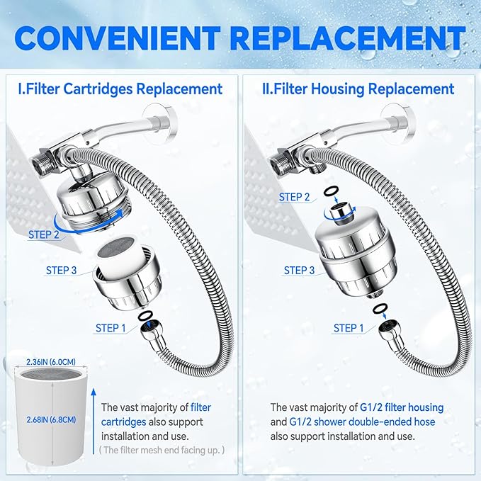 Universal 15 Stage Shower Head Filter for Hard Water, Dual ShowerHead Simultaneously Filtering, Suitable Majority Rain Rainfall Shower Head Combo, Easy Install - Polished Chrome