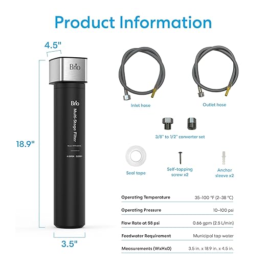 Brio 16" Under Sink Water Filter System for Kitchen & Bathroom Faucet | 3-Stage Single Housing 0.5 Micron Filters PFAS, Chlorine, Lead, Mercury+ | 15,000 Gallons/2 Years | NSF/ANSI 42 & 372 Certified