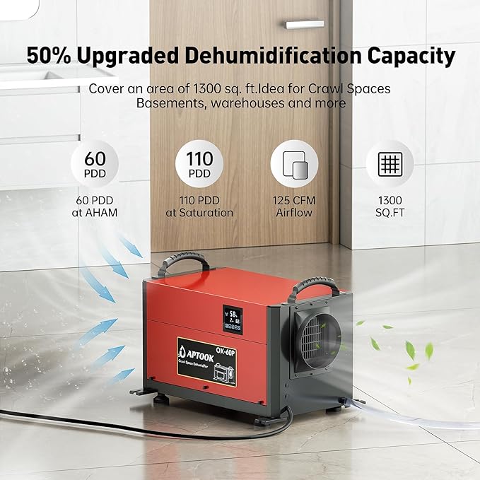 110 Pints Commercial Dehumidifiers for Crawl Spaces & Basement,Under House,Warehouse & Job Sites, Crawl Space Dehumidifier with Drain Hose, Remote Control, Auto Defrost, Humidity Control, CSA Listed