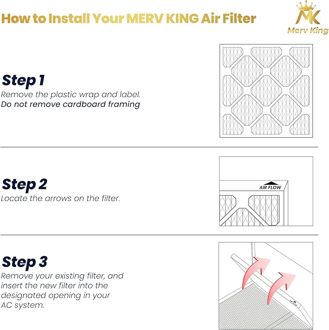 MervKing 16x20x1 Air Filter Actual Size: 15.7" x 19.7" x 0.75" MERV 8 MPR 600-700 | MADE IN USA | 6-Pack | Pleated HVAC AC Furnace Replacement