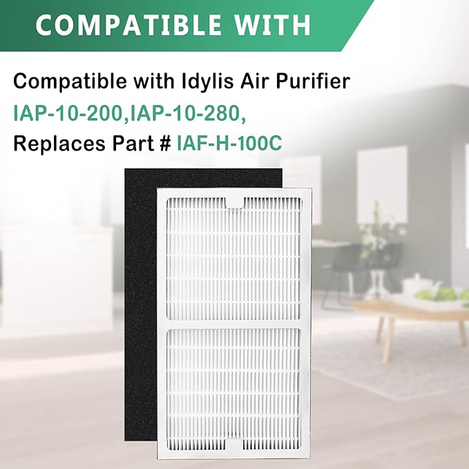 Gekufa Replacement Filter C Compatible with Idylis IAF-H-100C, IAP-10-200, IAP-10-280 for Idylis Air Purifiers Include 2 Filters & 2 Carbon Filters