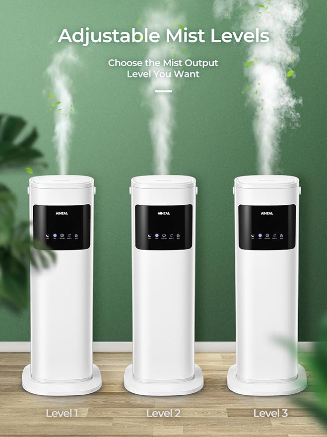 Humidifier for Large Room Home, 10.5L Top Fill Cool and Warm Mist Ultrasonic Floor Humidifiers for Baby and Plants with Customized Humidity, Timer, Sleep Mode, Auto Shut Off, Quiet, White