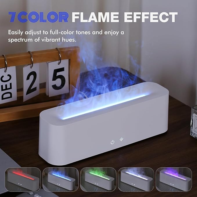 Flame Diffuser for Essential Oils, 380ml Large Fire Humidifier for Desk, Full-Color Adjustable, 28dB Quiet, Cool Mist
