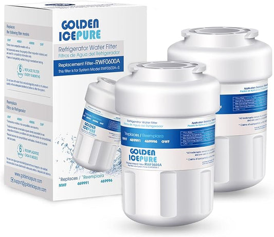 GOLDEN ICEPURE RWF0600A Refrigerator Water Filter Replacement for GE SmartWater MWFA, GWF, GWFA, FMG-1, WFC1201, GSE25GSHECSS, PC75009, 197D6321P006, Kenmore 9991, PC83879, GSL25JFTABS