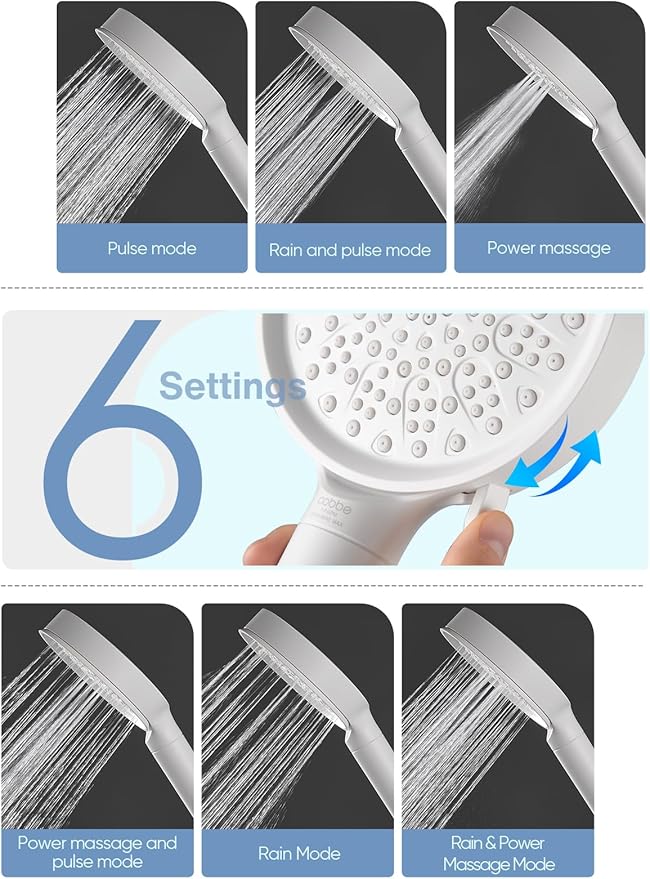 Cobbe Filtered Shower Head with Handheld, High Pressure 6 Spray Mode Showerhead with Filters, Water Softener Filters Beads for Hard Water - Remove Chlorine - Reduces Dry Itchy Skin, White