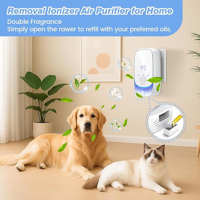 Ozone Odor Eliminator, 99% Odor Eliminator for Strong Pet Odors, Cat Litter Deodorizer, Dog Poof Odor Removal Air Ionizers Plug In Negative Ion Air Purifier for Litter Box, Home, Kitchen, Bathroom