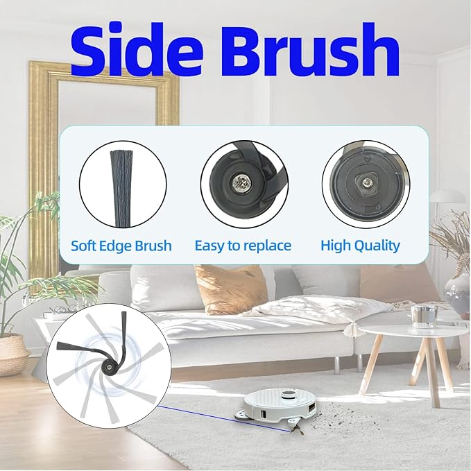 Replacement Parts Accessories Kit Compatible with Roborock Qrevo Curv/Qrevo Edge/Qrevo S5V/Curv S5X/Edge S5A Robot Vacuum Cleaner 1 Dual Main Brush,6 Side Brushes,4 Hepa Filters,4 Mop Pad,4 Dust Bags