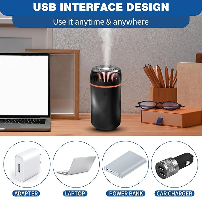 Generic Car Humidifier Aromatherapy Essential Oil Diffuser USB Mist Mini Portable for Car Home Office Bedroom, 100ML, Black