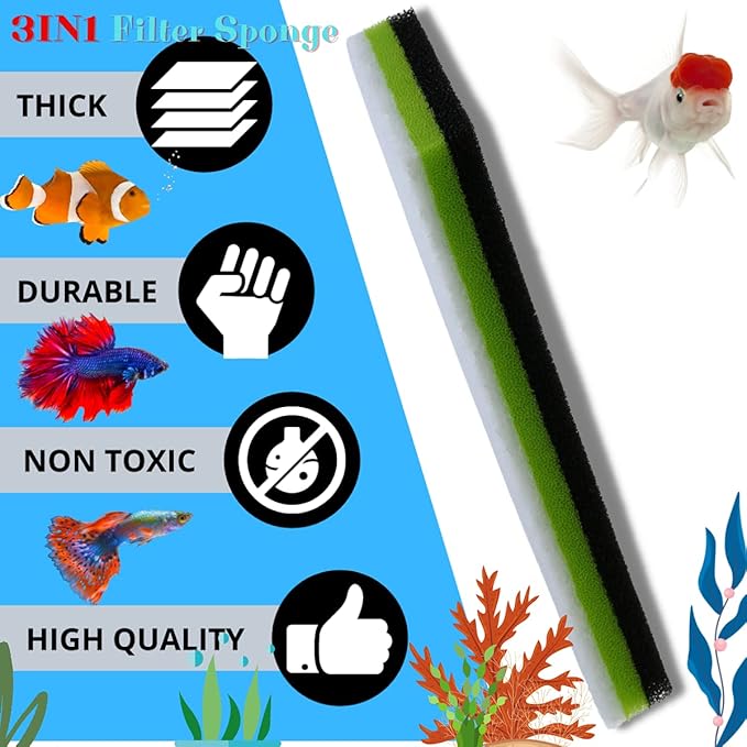 CORISRX 3IN1 Aquarium Filter Sponge Foam Pads - Filter Media for 20 Gallon Betta Fish Tank Supplies, Brine Shrimp Coarse Sponge Bio Filter Sheet - Filter Sponge Accessories (3IN1 Filter Sponge)