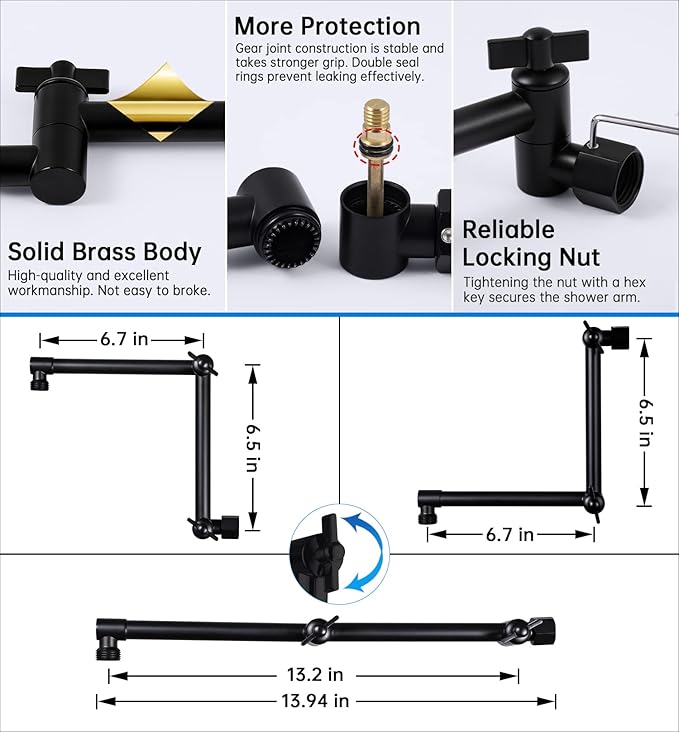 G-Promise All Metal 10 Inches Rainfall Shower Head with Handheld Spray Combo, 3 Settings Diverter, Adjustable Extension Arm with Lock Joints, 71 Inches Stainless Steel Hose (Matte Black)