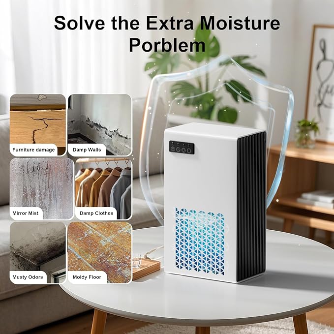 Dehumidifiers for Home, 99oz Water Tank Dehumidifier for Bedroom Basement Bathroom RV with Auto Shut Off, Drain Hose, Sleep Mode, (White)