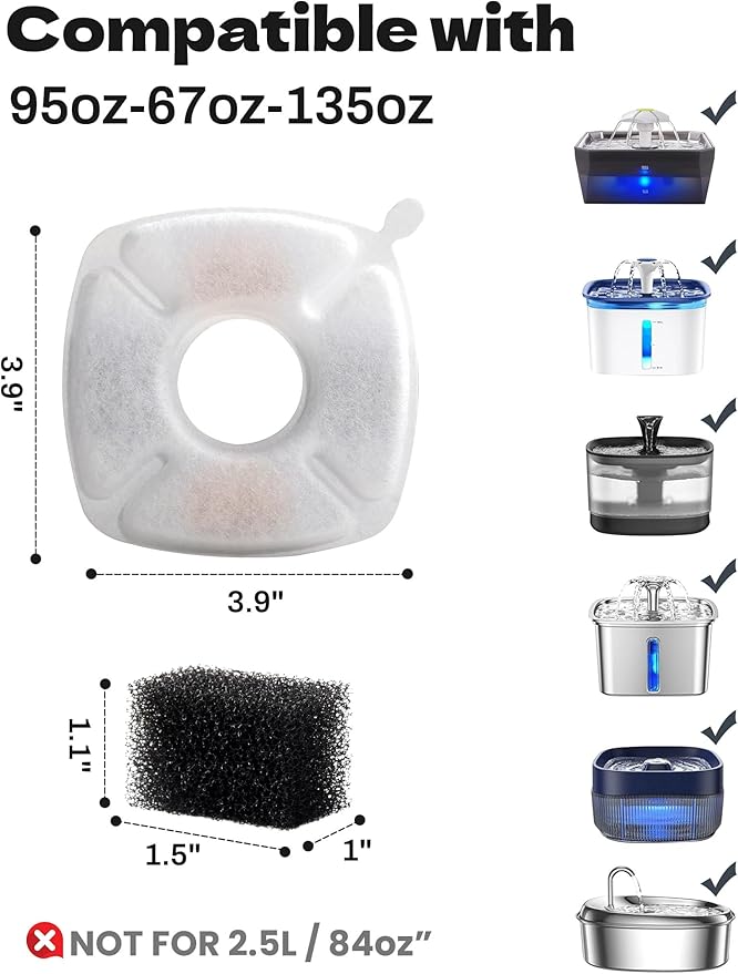 18 Pcs Cat Water Fountain Filters Compatible with Veken 95oz/2.8L Pet Fountains, Replacement Filter Kit with Sponges & Brushes, Triple Filtration for Fresh Clean Water, 2025 Upgraded