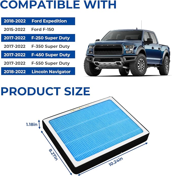 CF12150 Cabin Air Filter With Activated Carbon For 2015 2016 2017 2018 2019 2020 2021 2022 F150 Accessories 2017-2022 F250 F350 Super Duty Expedition Lincoln Navigator Air Filters