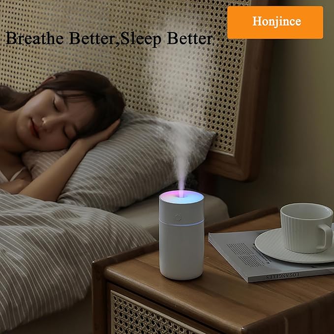 Humidifier, Humidifiers for Bedroom with Colorful Atmosphere Lights,2 Mist Modes Quiet, Easy to Clean, Small Portable for Plants, Baby, Car, Travel and Office(White)