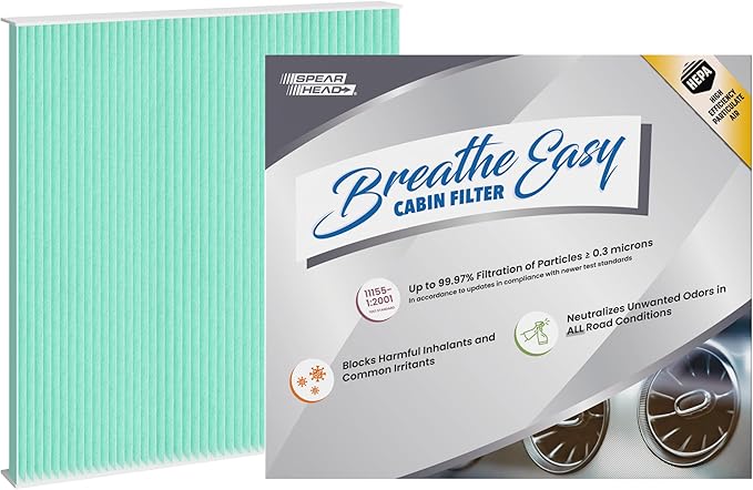 Spearhead HEPA Breathe Easy Cabin Filter, Up to 99.97% Filtration of 0.3 Micron Particles w/No Airflow Reduction (BE-819H)