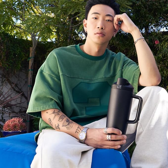 Owala FreeSip Tumbler Insulated Stainless Steel Water Bottle with Built-in Straw and Side Handle, For Travel, Work, School, and Sports, 40oz, BPA Free, Leak Proof, Black (Very, Very Dark)