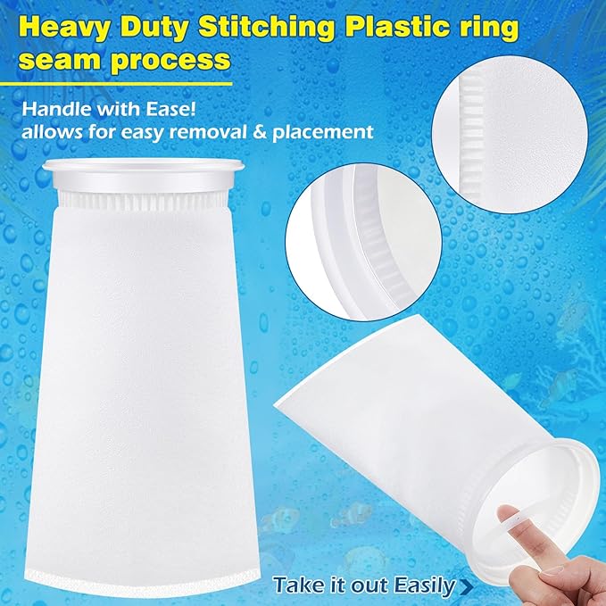 Jecery 16 Pack 4 Inch Ring Filter Socks 200 μm Aquarium Filter Bags Aquarium Socks for Tank Sump Saltwater Freshwater(9.5 × 4 inches)
