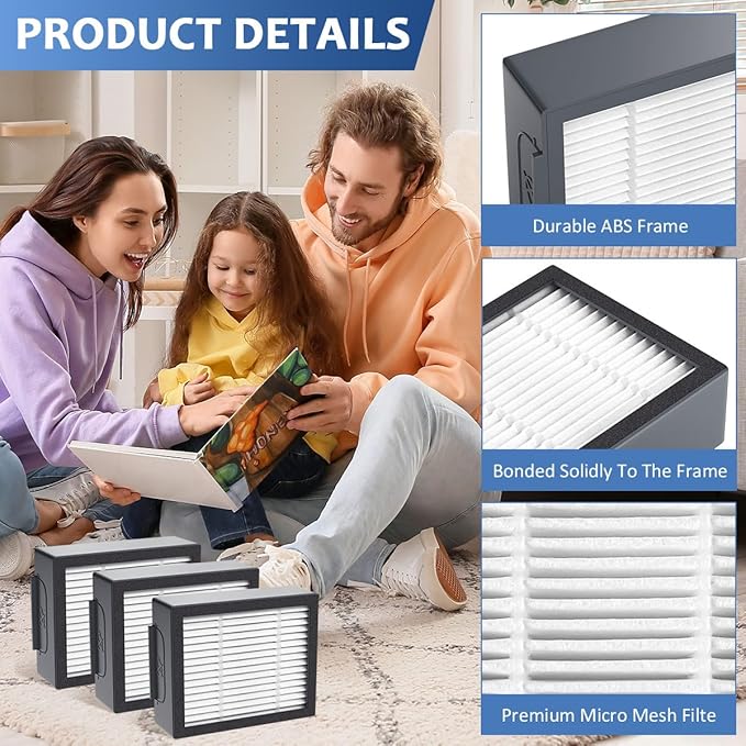 6-pack 4639161 High-Efficiency Filter for iRobot Replacement Parts Vacuum Filter, Roomba e, i & j Series, and Roomba Combo i1+ i3 i3+ i4 i5 and j5 Series