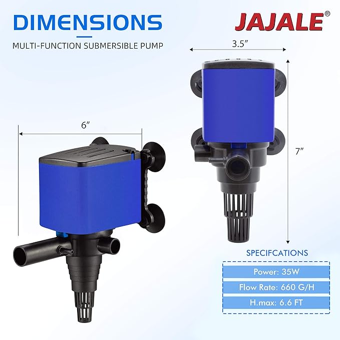 660 GPH Powerhead Submersible Pump - 3 in 1 Aquarium Fish Tank Pump with Oxygenation, Filtration & Water Cycling, 6.6 ft max lift, 35W - 2 Pack