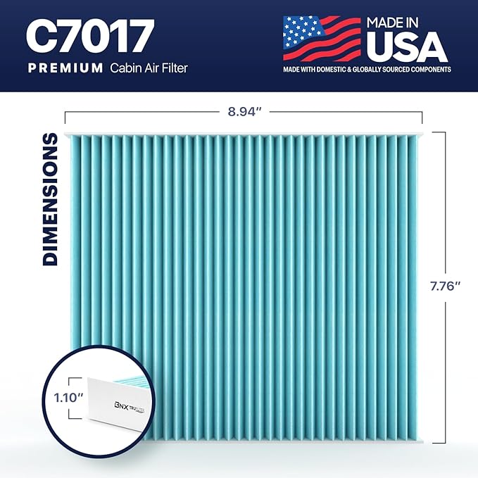 BNX TruFilter C7017 Cabin Air Filter, HEPA 99.97%, Compatible With Select Infiniti EX, FX, G, M, Q, QX; Compatible with Nissan Armada, GT-R, Titan; Ram C/V; Volkswagen Routan