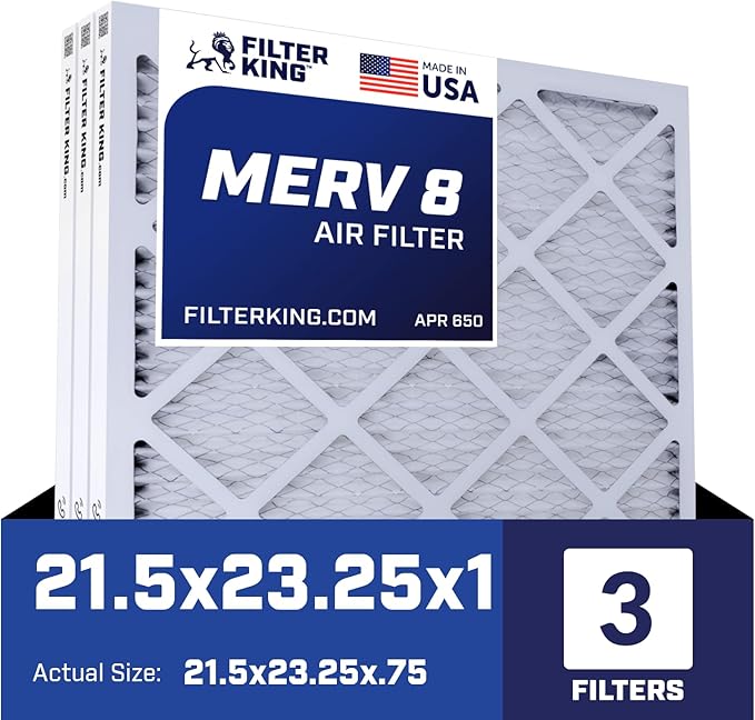 Filter King 21.5x23.25x1 Air Filter | 3-PACK | MERV 8 HVAC Pleated A/C Furnace Filters | MADE IN USA | Actual Size: 21.5 x 23.25 x .75"