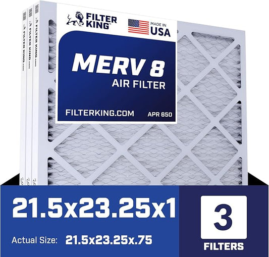 Filter King 21.5x23.25x1 Air Filter | 3-PACK | MERV 8 HVAC Pleated A/C Furnace Filters | MADE IN USA | Actual Size: 21.5 x 23.25 x .75"