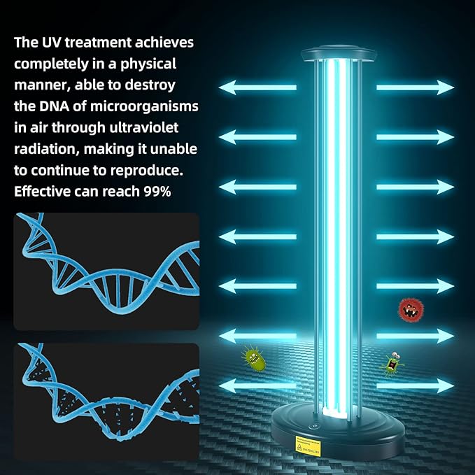 100W UV Light, Ultraviolet Lamp Purifier for Whole Room & House, Ozone-Free, Home Disinfection Device with 3-Gear Timer Remote Control, UVC Lights, Purification for Bathroom, Toilet, Office