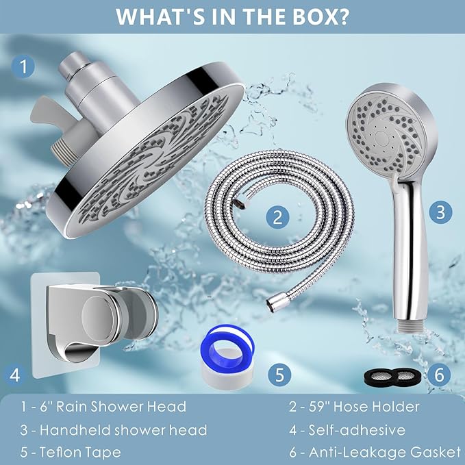 Rain Shower Head with Handheld, High Pressure Rainfall Showerhead and 3 Settings Hand held Spray Combo with Detachable Hose (Chrome)