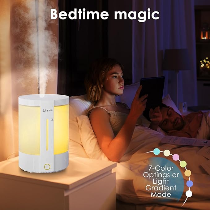 Colorful Top Fill Humidifiers for Office, Bedroom,etc. Essential Oil Diffuser 2.5L Tank,Touch Button, Easy to Fill & Clean, Colorful night light, Auto Shut-Off, 3 Mist Modes, Super Quiet, 16H.