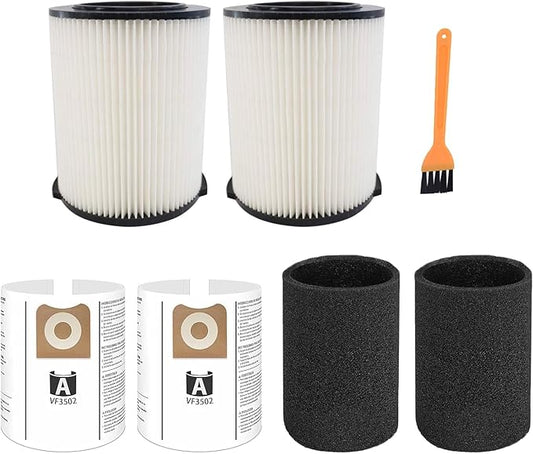 Ridgid Shop Vac Filter Replacement - VF4000 & VF3502 + 2 Pack Foam Sleeve + Brush Cleaner (6 Piece Set)