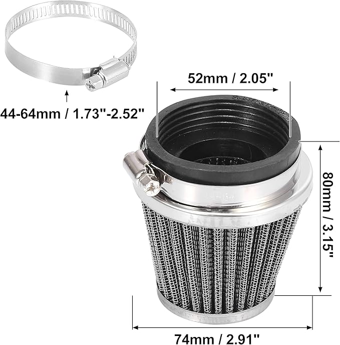Motoforti 4pcs Universal 52mm Air Filter Cleaner Round Tapered Replacement for Motorcycle Black