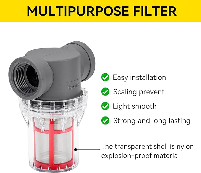 1'' Female NPT in-Line Strainer - Garden Hose Filter for High Pressure Washer, Sediment Filter with 200 Mesh Stainless Steel Screen (1'' 200 Mesh)