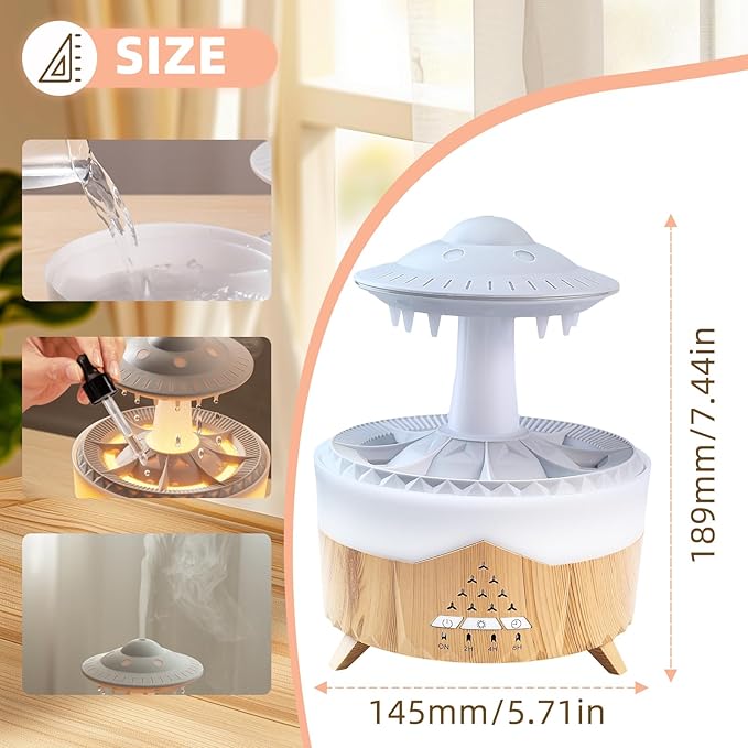 Cloud Raindrop Humidifier, 100-240V 7 Colors Lights Air Humidifier with Remote Control, Timing Essential Oil Mushroom Humidifier for Family/Bedroom/Office