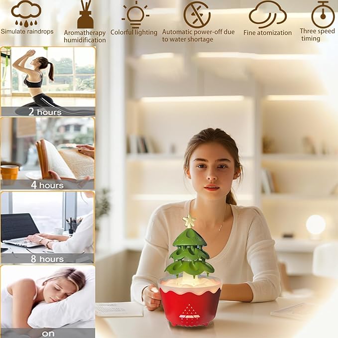Raindrop Humidifiers for Bedroom, Small Humidifier, Aromatherapy Essential Oil Diffuser,Essential Oil Diffuser with Atmosphere Light, Humidifier with 4 timers,Suitable for Bedroom,Gym,Yoga Room