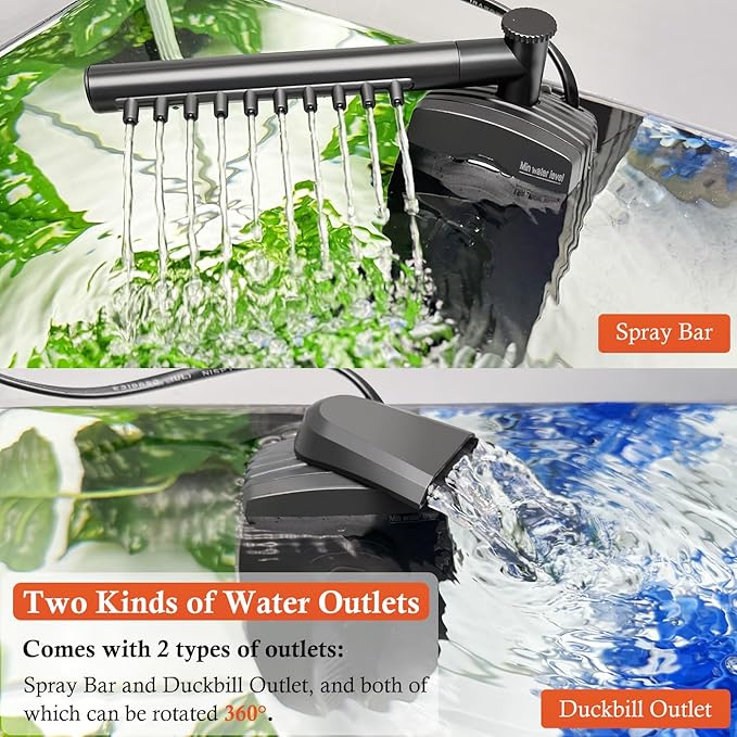 FEDOUR 165GPH Aquarium Filter U-V, 8W Adjustable Fish Tank Filter, U-V Submersible Internal Filter for 10-50 Gallon Tank, with Biochemical Cotton