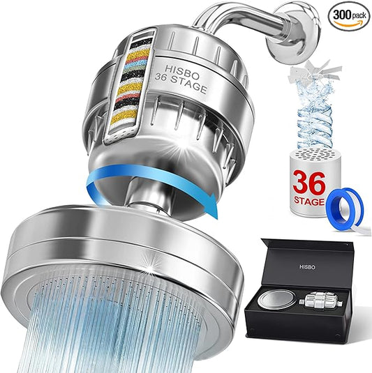 Luxury High Output Filtered Shower Head Set - 36 Stage Advanced Shower head Filter & 3 Stage Water Filter Shower Head Filter for Hard Water, Removes Chlorine, Fluoride, Metals, Vitamin C E A Infusion