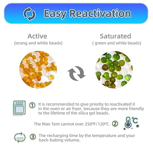 200 Gram [10 Packs] Desiccant Packs, Indicating Silica Gel, Rechargeable Silica Packets, Moisture Absorbers for Storage, Humidity Absorber