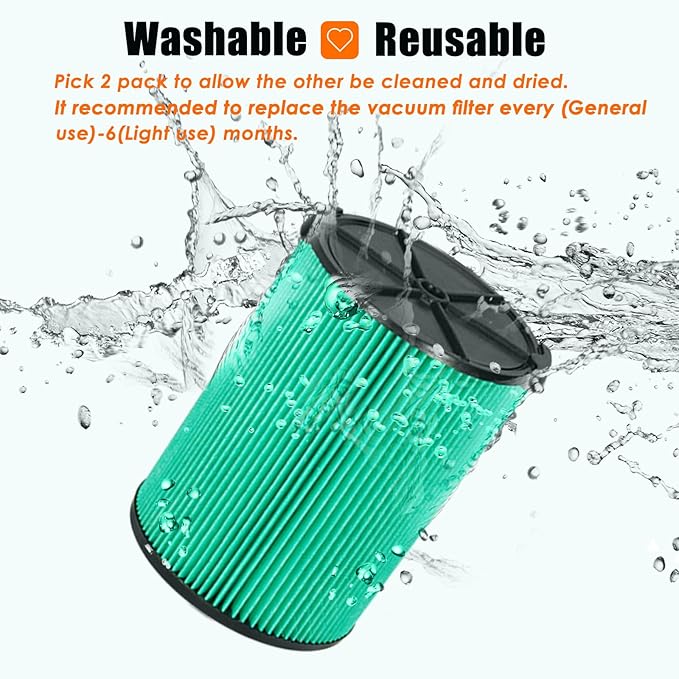 VF6000 Replacement Filter for Ridgid Shop Vacuums 5-20 Gallon, Universal VF6000 Filter Fits Rigid Wet Dry Vac/Husky Shop Vacuum Filter 6-9 Gallon with Foam Sleeves- 2 Pack