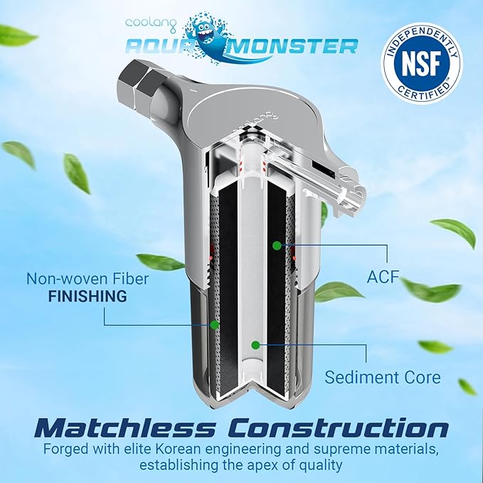 Aquamonster ACF Shower Filter | NSF Certified Chlorine Removal | 21,000 Gallon Long Life | Skin & Hair Moisture Care | Easy Install | Korean Technology | by Coolang