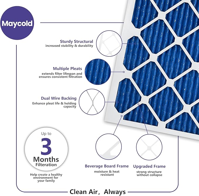 Maycold 20x30x1 MERV 11 Furnace Air Filters (6-Pack), High-Efficiency Pleated AC HVAC Filter for Home Use – Captures Fine Dust & Pet Hair, Actual Size 19.70 x 29.70 x 0.75,Individually Wrapped