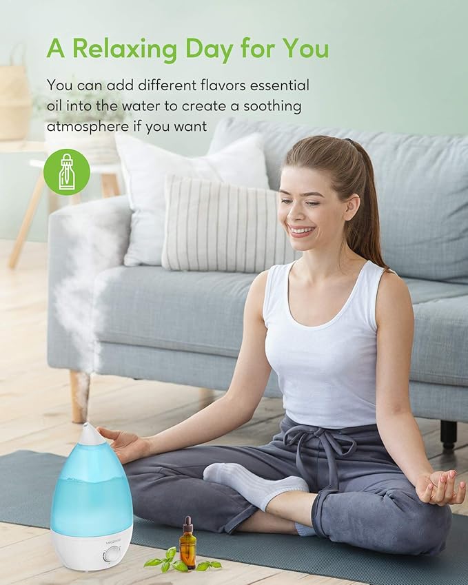 MegaWise Desktop Cool Mist Humidifiers for Bedroom, 24dB Ultrasonic Air Vaporize, Colorful Night Light,0.5 Gal Essential Oil Diffuser, Auto off