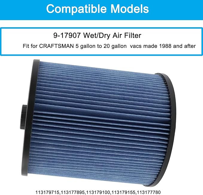 MZY LLC 17907 Cartridge Filter for Craftsman Shop Vac 5 to 20 Gallon, 3-Layer Pleated Fine Dust Filter Fits for Craftsman 17907 9-17907 Wet Dry Vacuum
