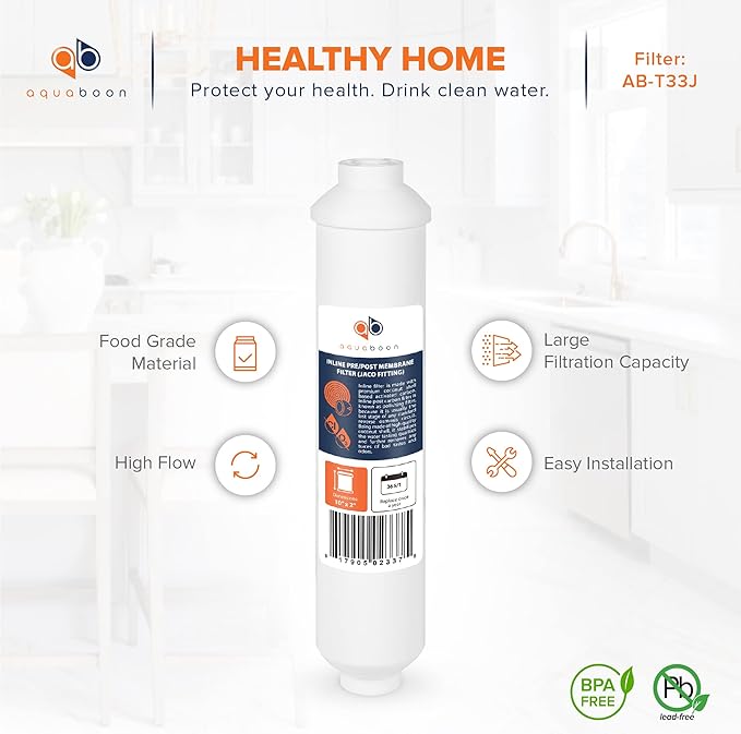 Aquaboon Inline Water Filter for Refrigerator 12-Pack of Inline Post/Carbon Polishing Water Filter Catridge for Reverse Osmosis System Standard Size (Jaco fitting)