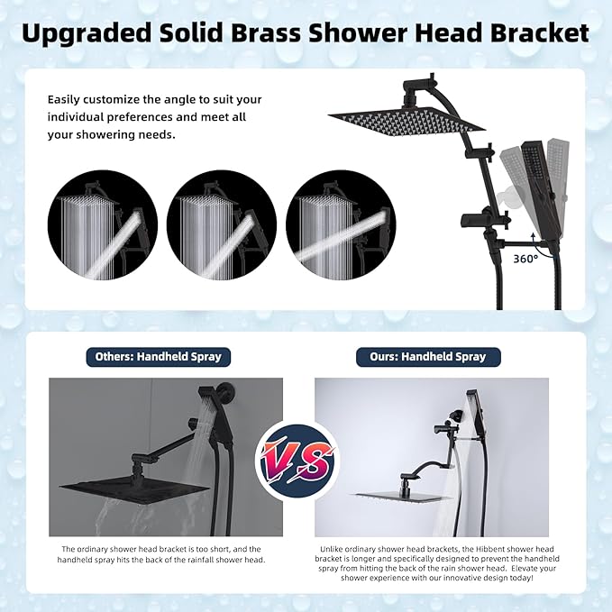 Hibbent All Metal 8'' Rainfall Shower Head, Shower Head Combo, High Pressure Handheld Shower Wand, 4 Sprays, 16'' Adjustable Arc-shaped Extension Arm, 71'' Hose, Showerhead Holder, Oil Rubbed Bronze